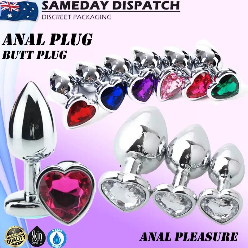 BDSM Metal Anal Plug Butt Plug Heart Crystal Jewelled Wearable Unisex Sex Toy