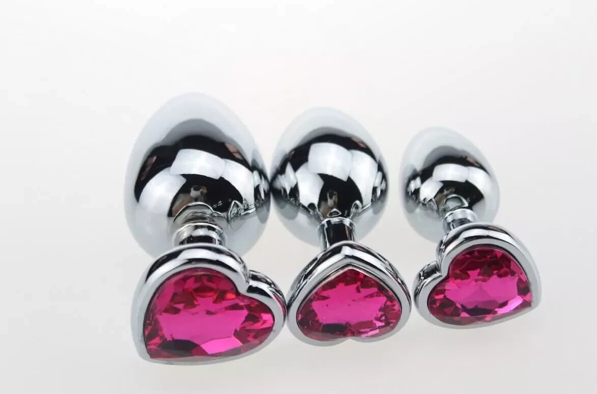 BDSM Metal Anal Plug Butt Plug Heart Crystal Jewelled Wearable Unisex Sex Toy - Image 3