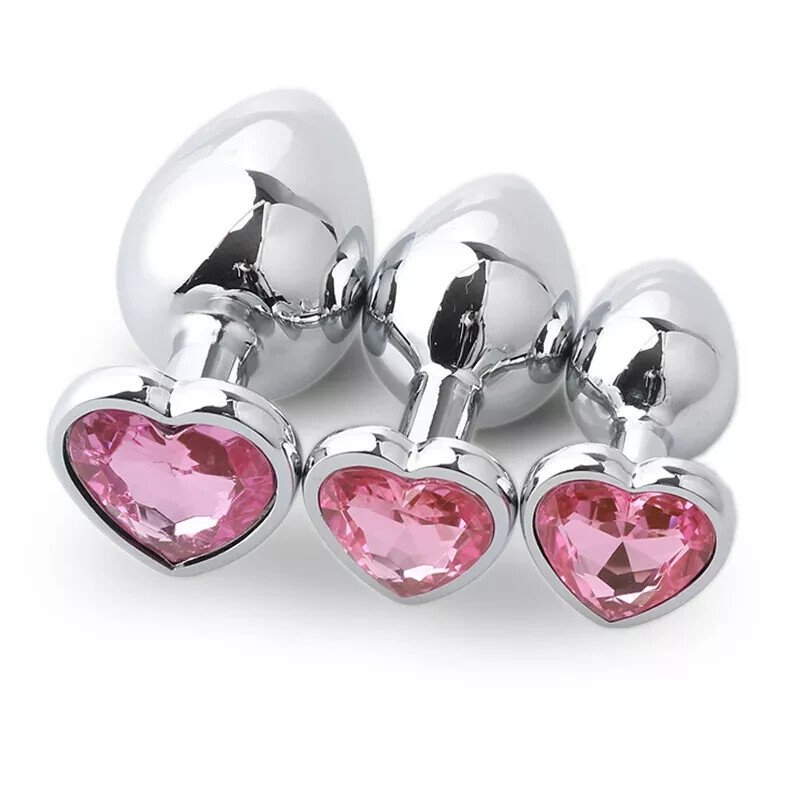 BDSM Metal Anal Plug Butt Plug Heart Crystal Jewelled Wearable Unisex Sex Toy - Image 4