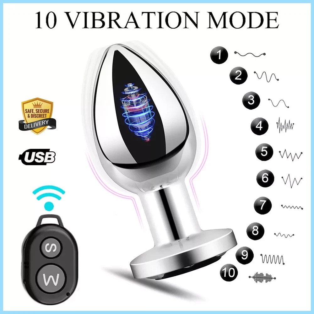 Vibrating Anal Vibrator Butt Plug Remote Control Prostate Massager Metal Sex Toy