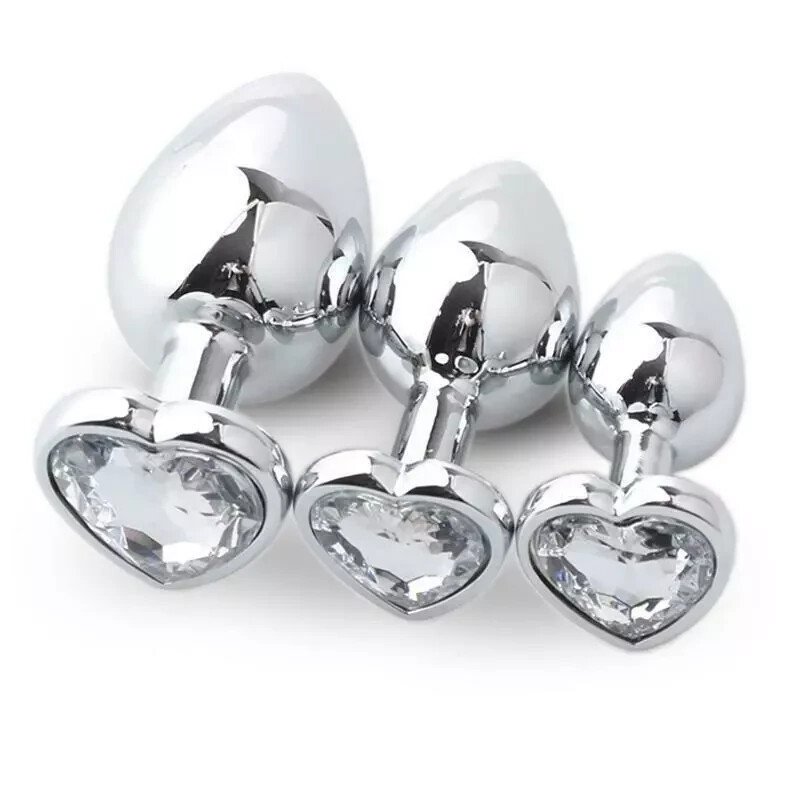 BDSM Metal Anal Plug Butt Plug Heart Crystal Jewelled Wearable Unisex Sex Toy - Image 6
